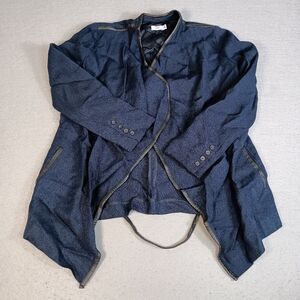 Vince Coastal Blue Leather Trim Rayon Drape Neck Self Tie Waist Size 2 Jacket